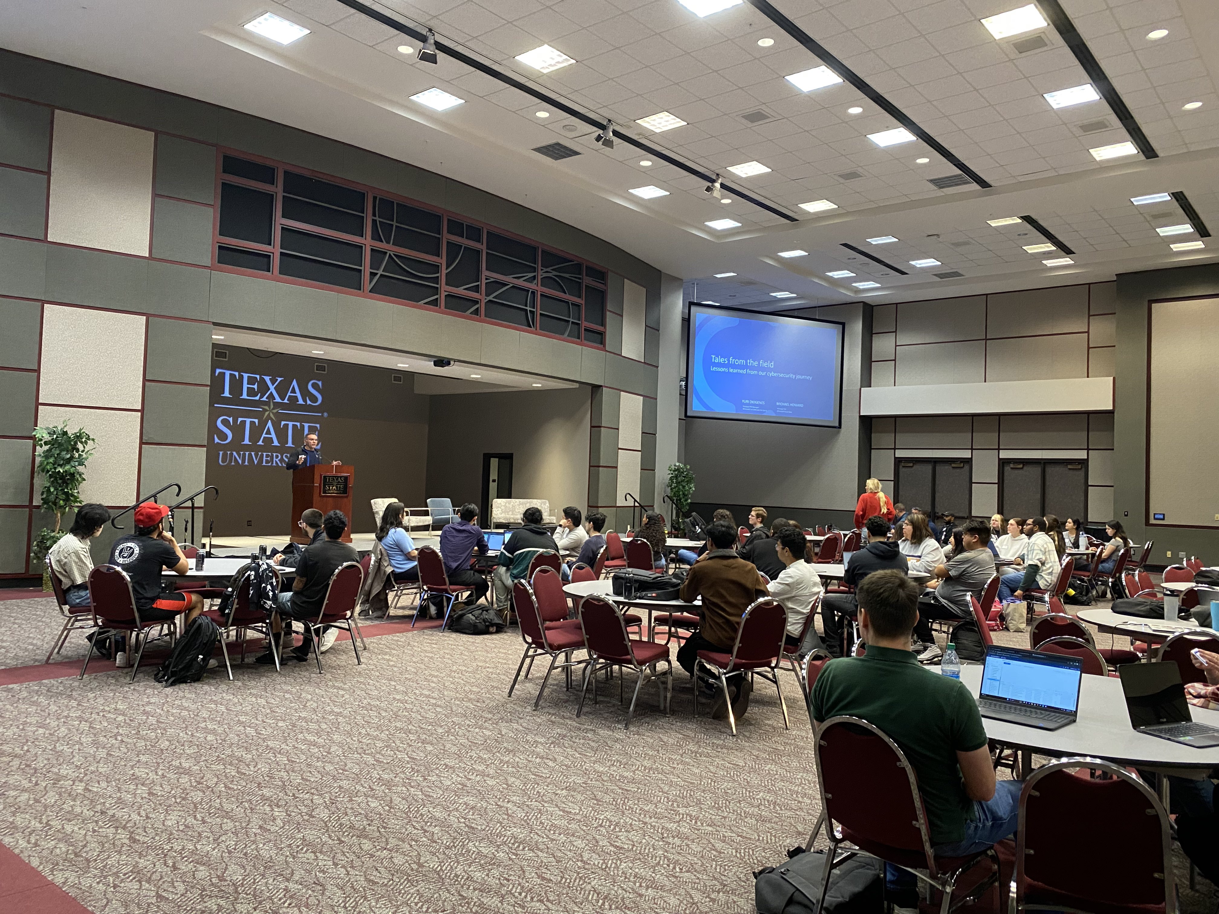 Panelist speaking with Texas State Students